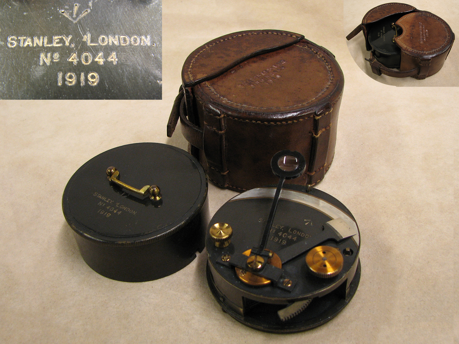Genuine post WW1 Stanley London pocket sextant in leather case
